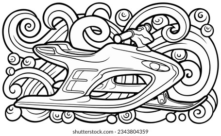 Cartoon cute doodle hand drawn sled illustration. Winter amusement vector background. Funny transport for snow ride
