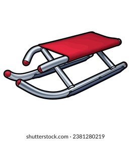 Cartoon cute doodle hand-drawn sled illustration. Winter amusement vector object. Funny transport for snow ride.