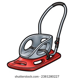 Cartoon cute doodle hand-drawn sled illustration. Winter amusement vector object. Funny transport for snow ride.