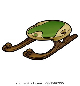 Cartoon cute doodle hand-drawn sled illustration. Winter amusement vector object. Funny transport for snow ride.
