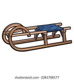 Cartoon cute doodle hand-drawn sled illustration. Winter amusement vector object. Funny transport for snow ride.