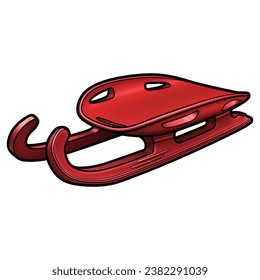 Cartoon cute doodle hand-drawn sled illustration. Winter amusement vector object. Funny transport for snow ride.