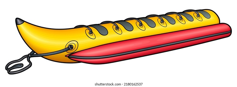 Cartoon cute doodle inflatable water banana. Summer swimming toy colorful vector funny illustration. Isolated on white background.