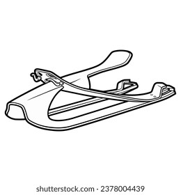 Cartoon cute doodle line art hand-drawn sled illustration. Winter amusement sketchy vector object. Funny transport for snow ride.