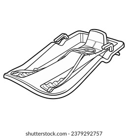 Cartoon cute doodle line art hand-drawn sled illustration. Winter amusement sketchy vector object. Funny transport for snow ride.