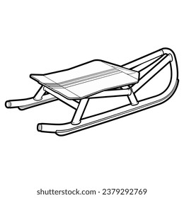 Cartoon cute doodle line art hand-drawn sled illustration. Winter amusement sketchy vector object. Funny transport for snow ride.