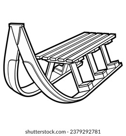 Cartoon cute doodle line art hand-drawn sled illustration. Winter amusement sketchy vector object. Funny transport for snow ride.