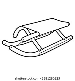 Cartoon cute doodle line art hand-drawn sled illustration. Winter amusement sketchy vector object. Funny transport for snow ride.