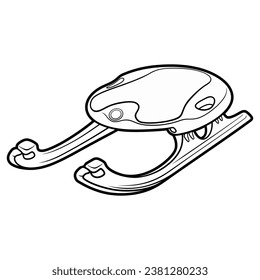 Cartoon cute doodle line art hand-drawn sled illustration. Winter amusement sketchy vector object. Funny transport for snow ride.