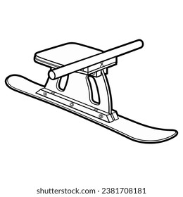 Cartoon cute doodle line art hand-drawn sled illustration. Winter amusement sketchy vector object. Funny transport for snow ride.