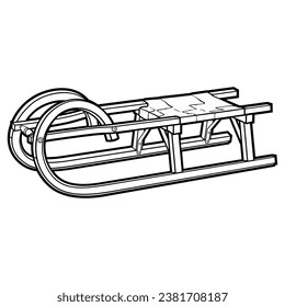 Cartoon cute doodle line art hand-drawn sled illustration. Winter amusement sketchy vector object. Funny transport for snow ride.