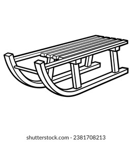 Cartoon cute doodle line art hand-drawn sled illustration. Winter amusement sketchy vector object. Funny transport for snow ride.