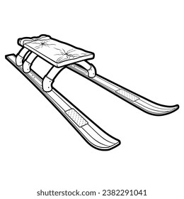 Cartoon cute doodle line art hand-drawn sled illustration. Winter amusement sketchy vector object. Funny transport for snow ride.
