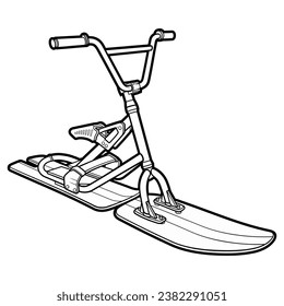 Cartoon cute doodle line art hand-drawn sled illustration. Winter amusement sketchy vector object. Funny transport for snow ride.