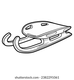 Cartoon cute doodle line art hand-drawn sled illustration. Winter amusement sketchy vector object. Funny transport for snow ride.