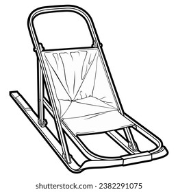 Cartoon cute doodle line art hand-drawn sled illustration. Winter amusement sketchy vector object. Funny transport for snow ride.