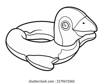 Cartoon cute doodle Penguin Inflatable Pool Circle. Summer swimming toy vector funny illustration. Isolated on white background.