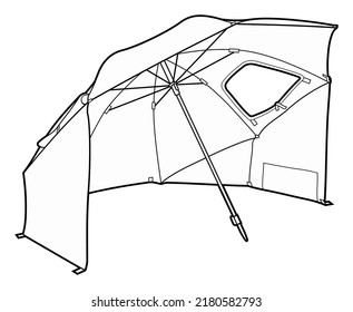 Cartoon cute doodle sunshade. Summer beach leisure equipment vector funny illustration. Isolated on white background.