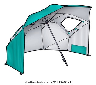 Cartoon cute doodle sunshade. Summer beach leisure equipment colorful vector funny illustration. Isolated on white background.