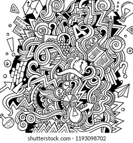 Cartoon cute doodles hand drawn Idea illustration. Line art detailed, with lots of objects background. Funny vector artwork. Vintage picture with Concept theme items
