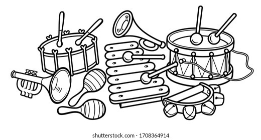 Cartoon cute doodles hand drawn kids toys illustration. Many objects vector background. Funny artwork. 