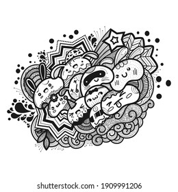 Cartoon cute doodles hand drawn Idea illustration.
