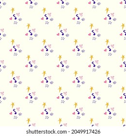 Cartoon cute doodles hand drawn Musical seamless pattern. Colorful detailed, with lots of objects background. Bright colors backdrop with music symbols and items
