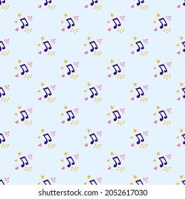 Cartoon cute doodles hand drawn Musical seamless pattern. Colorful detailed, with lots of objects background. Bright colors backdrop with music symbols and items