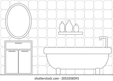 Cartoon cute doodles hand drawn Bathroom illustration. Line art background. Coloring page for kids ans adults