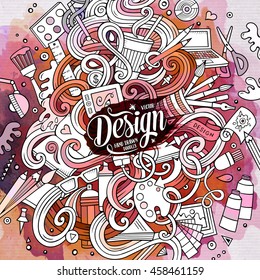 Cartoon cute doodles hand drawn Design illustration. Line art detailed, with lots of objects background. Funny vector artwork. Watercolor picture with Artistic theme