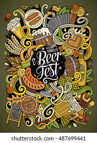 Cartoon cute doodles hand drawn Beer illustration. Colorful detailed, with lots of objects background. Funny vector artwork. Bright colors picture with Oktoberfest theme items