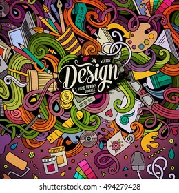 Cartoon cute doodles hand drawn design frame concept. Colorful detailed, with lots of objects background. Funny vector illustration. Bright colors border with designer theme items