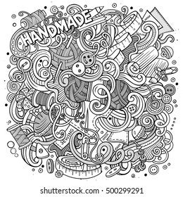 Cartoon cute doodles hand drawn Handmade illustration. Line art detailed, with lots of objects background. Funny vector artwork. Sketchy picture with hand made theme items