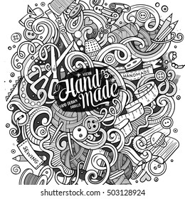 Cartoon cute doodles hand drawn Handmade illustration. Line art detailed, with lots of objects background. Funny vector artwork. Sketchy picture with hand made theme items