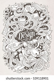 Cartoon cute doodles hand drawn Design illustration. Line art detailed, with lots of objects background. Funny vector artwork. Contour picture with Artistic theme