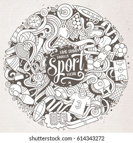 Cartoon cute doodles hand drawn Sport illustration. Line art detailed, with lots of objects background. Funny vector artwork.