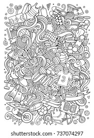 Cartoon cute doodles hand drawn Sport illustration. Line art detailed, with lots of objects background. Funny vector artwork.