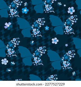 Cartoon cute doodles seamless texture. Endless vector illustration. Multicolor pattern of butterflies, flowers and leaves. can be used for fabric and  wallpaper.
