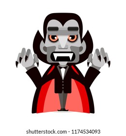 Cartoon cute Dracula in a cloak. Vector illustration. Happy Halloween.