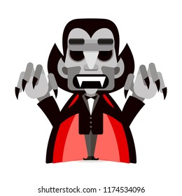 Cartoon cute Dracula in a cloak. Vector illustration. Happy Halloween.
