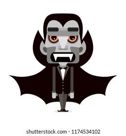 Cartoon cute Dracula in a cloak. Vector illustration. Happy Halloween.