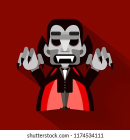 Cartoon cute Dracula in a cloak. Vector illustration. Happy Halloween.