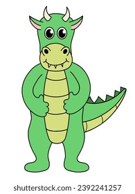 Cartoon Cute Dragon Character. Vector flat illustration on white background.