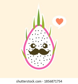 Cartoon cute dragon fruit character in kawaii style. S Design for t shirts, stickers, posters, cards etc. Vector illustration on color background