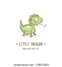 Cartoon cute dragon  logo. Vector image.