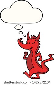 cartoon cute dragon with thought bubble