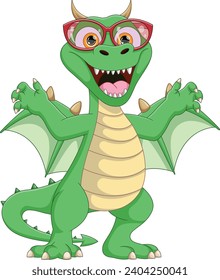 Cartoon cute Dragon wearing glasses