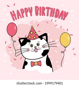 Cartoon Cute Draw Cat Happy Birthday illustration Kawaii Funny