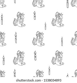 Cartoon cute drawing Unicorn in Dia de los Muertos costume. Vector seamless pattern for the holiday Day of the dead