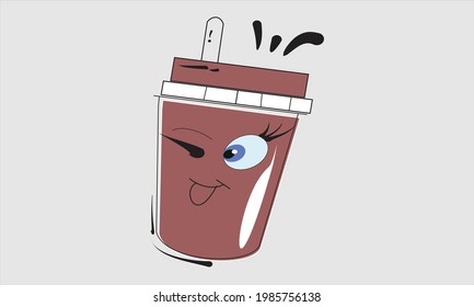 Cartoon Cute Drink Mascot Character and Kawaii Drink Icon Vector Illustration